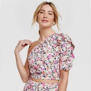 Universal Thread Women’s Floral One-Shoulder Crop Top Large